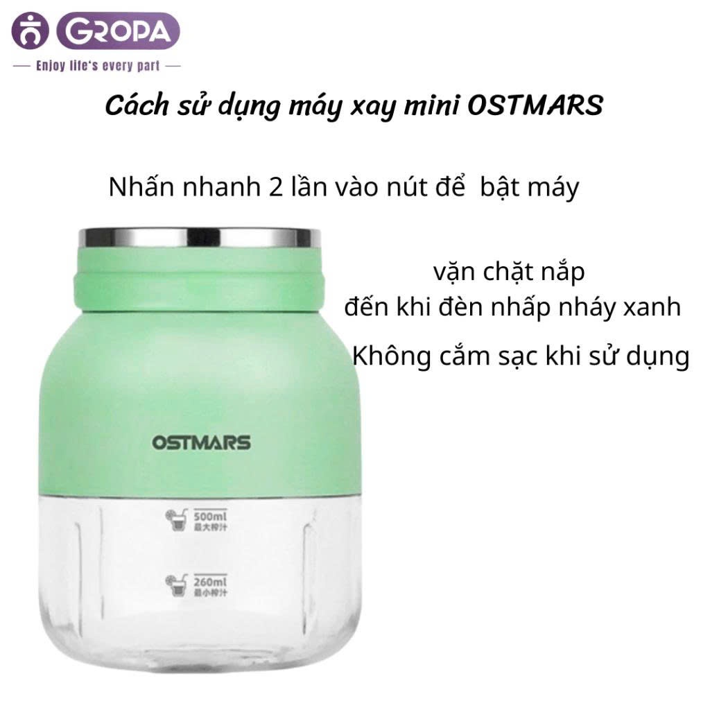 Máy Xay Sinh Tố Ostmars Cầm Tay Tích Điện, Máy Xay Mini Cầm Tay Dung Tích 500ml | BigBuy360 - bigbuy360.vn