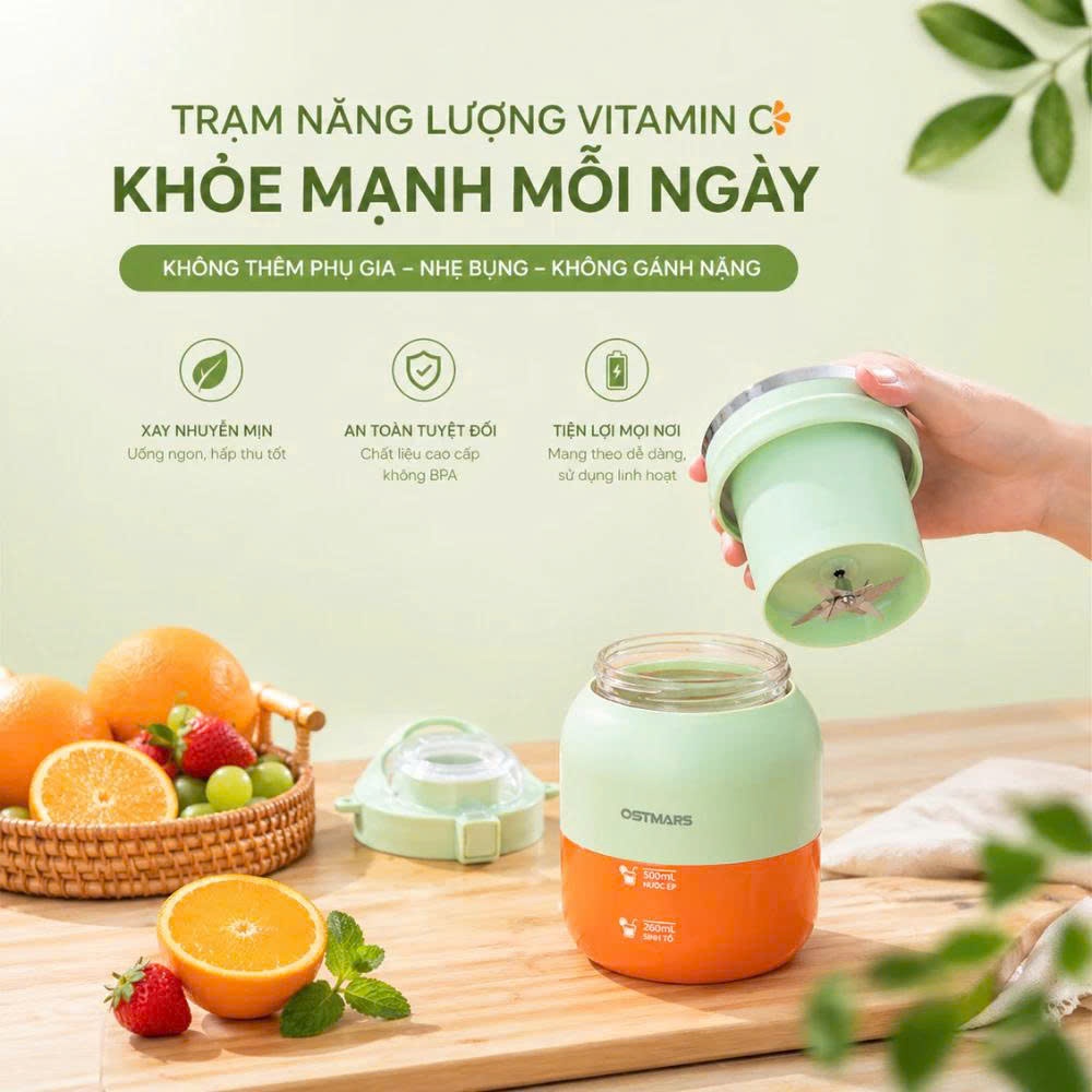 Máy Xay Sinh Tố Ostmars Cầm Tay Tích Điện, Máy Xay Mini Cầm Tay Dung Tích 500ml | BigBuy360 - bigbuy360.vn