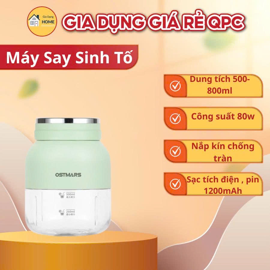 Máy Xay Sinh Tố Ostmars Cầm Tay Tích Điện, Máy Xay Mini Cầm Tay Dung Tích 500ml