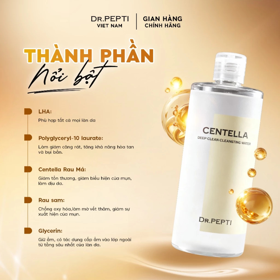 [CHÍNH HÃNG] Combo Nước Hoa Hồng Dr.Pepti Centella Toner EX 180ml và Tẩy trang Centella 400ml CB25