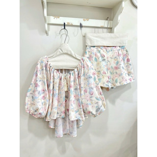 •𝙆𝙞𝙣𝙜𝙨𝙝𝙤𝙥𝙗𝙚𝙖𝙪𝙩𝙮•Set Tơ Hoa Dây Rút Ngực Mix Quần
