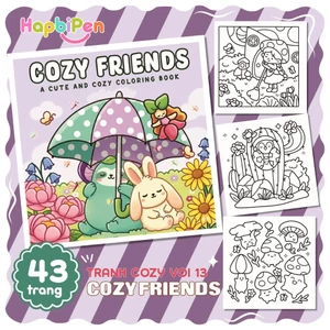 Bộ tranh tô màu cho bé với 43 trang chủ đề COZY FRIENDS phong cách Kawaii dễ thương COZY13