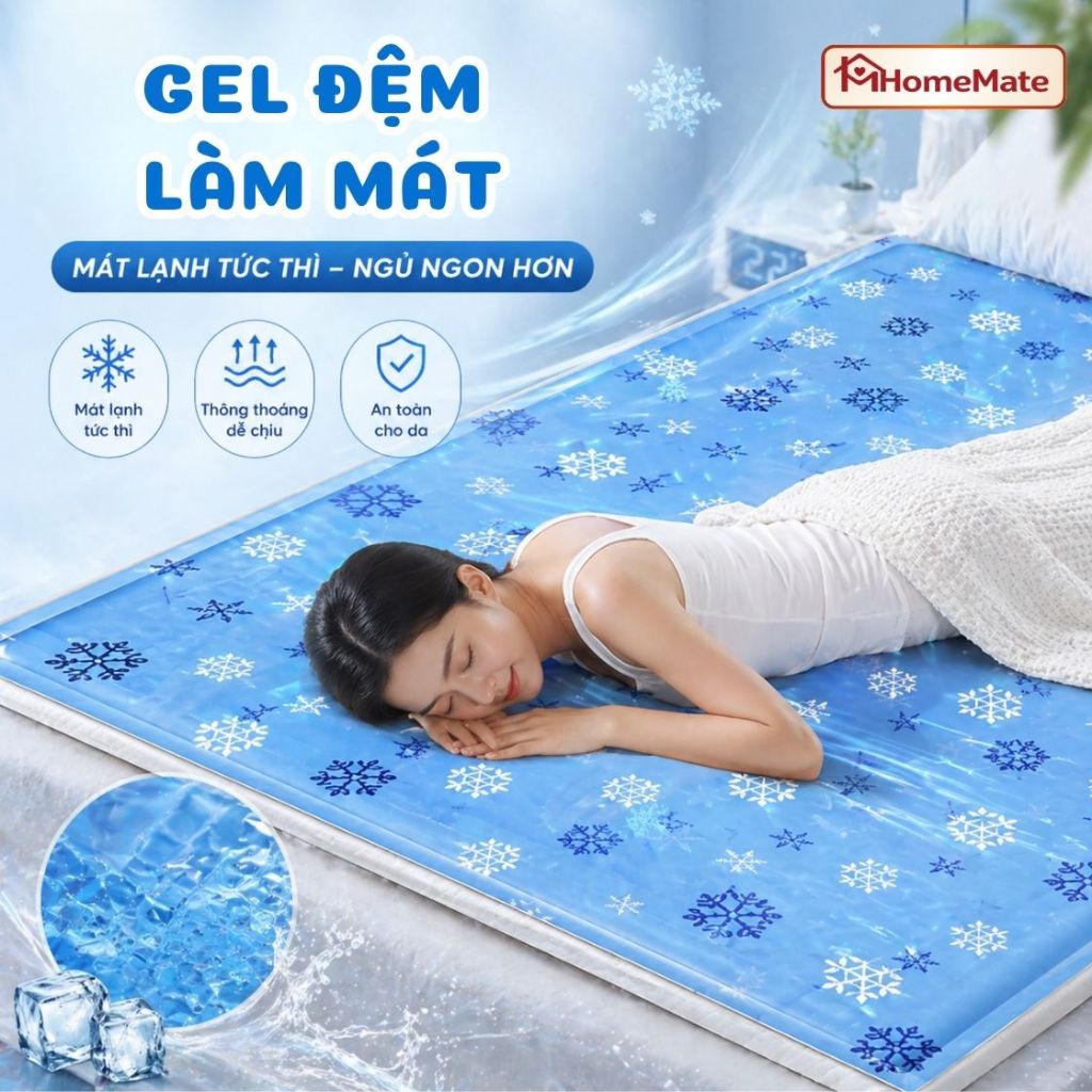 Đệm Gel Làm Mát Mùa Hè, Lạnh Không Điện, Chống Thấm PVC Cao Cấp, Giảm Nhiệt Khi Ngủ HomeMate