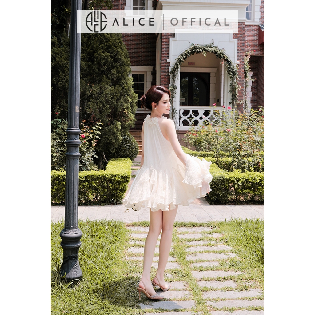 Váy Tiểu Thư Alice Chất Tơ Mềm, Áo Yếm Xếp Tầng Xòe Bồng Nữ Tính Phối Quần Đùi Tơ Dáng Ngắn S1090