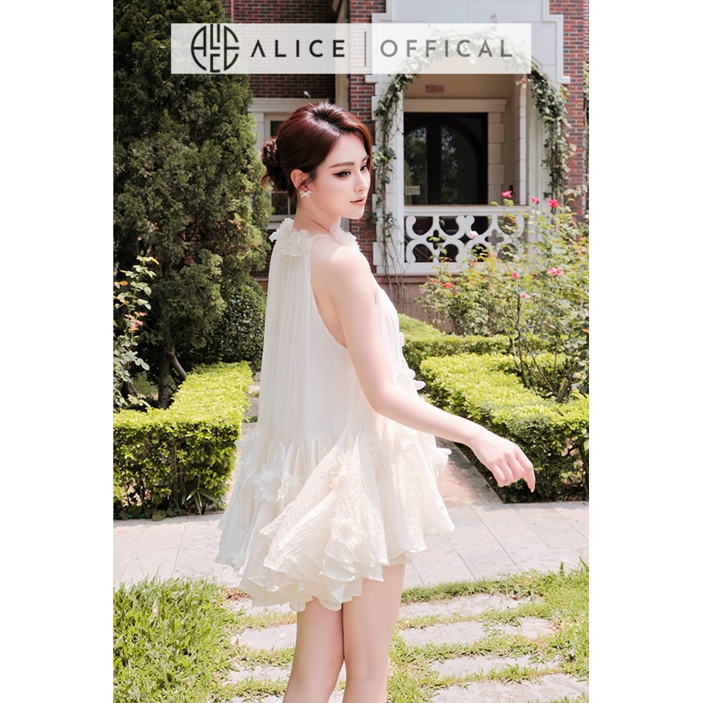 Váy Tiểu Thư Alice Chất Tơ Mềm, Áo Yếm Xếp Tầng Xòe Bồng Nữ Tính Phối Quần Đùi Tơ Dáng Ngắn S1090
