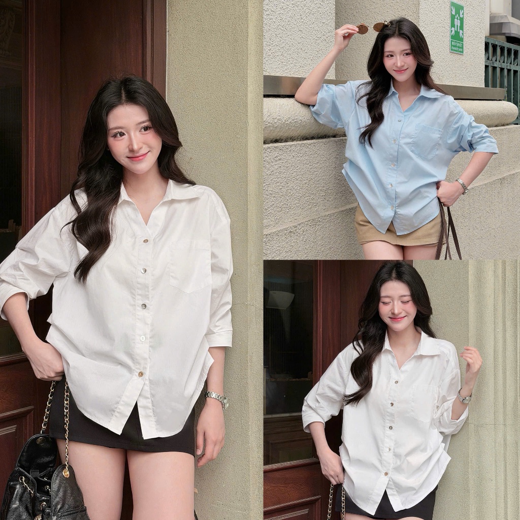 Áo sơ mi cổ V thiết kế nhúm eo tôn dáng trẻ trung LiChi House chất liệu Thô Cotton Hàn thoáng mát A8