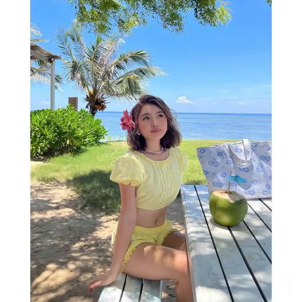 Set Bikini ,Đồ đi Biển 2 chi tiết áo crop tay bồng quần cộc chất LINEN cao cấp, LB64 Lanbishop