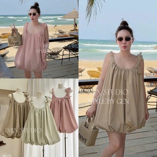 Áo Váy Đũi Bi 2 Dây Phồng Bí Gấu 2 Lớp Dây Nơ Vai Mềm Mịn