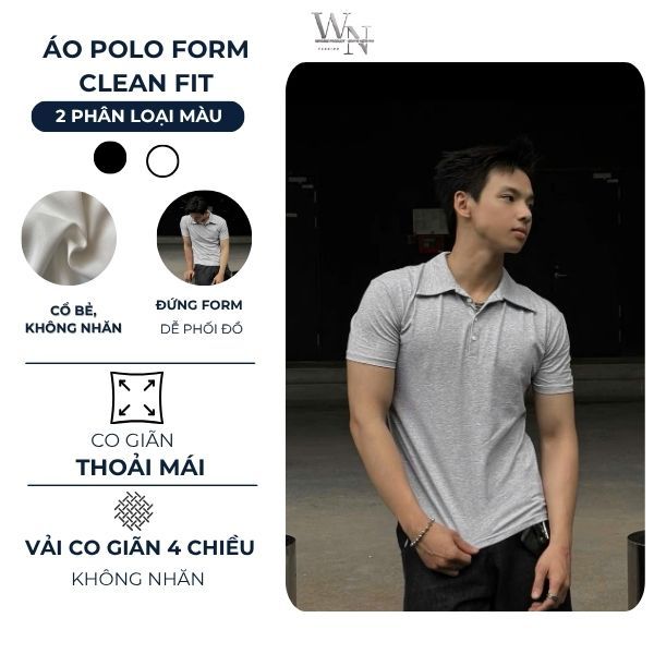 Áo Polo Buttoned Form Cleanfit Tôn Dáng, mát lạnh, không nhăn, co dãn 4 chiều, Form áo ngắn hơn bảng size dáng Croptop