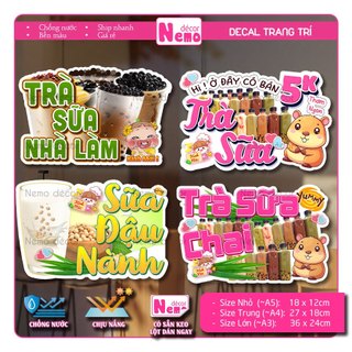 Decal Trang Trí Sữa Đậu Nành, Trà Sữa, Tranh Dán Quán Nước, Dán Tường, Tủ, Kính, Xe Đẩy - Sticker Chịu Được Mưa Nắng.