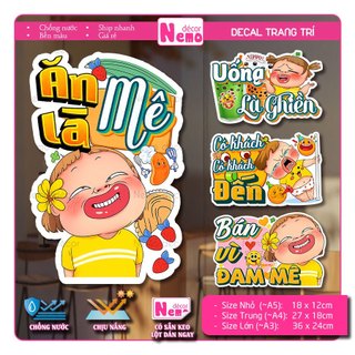 Decal Trang Trí Ăn Vặt Mại Dô, Tranh Dán Quán Ăn, Quán Nước, Dán Tường, Tủ, Kính, Xe Đẩy - Sticker Chịu Được Mưa Nắng.