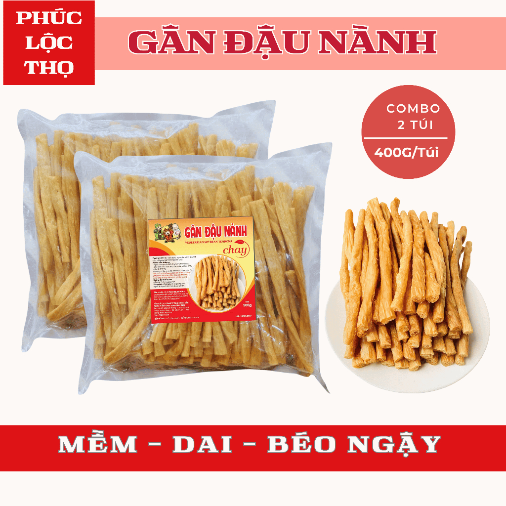 Combo 2 túi (400g/túi) Gân đậu nành khô Phúc Lộc Thọ - Loại ngon: mềm, dai, béo ngậy - Vegan Food