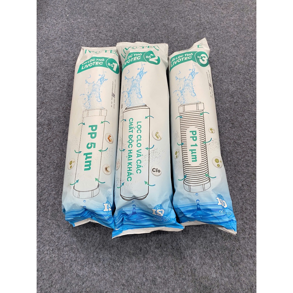 Combo 3 Lõi Lọc Nước Karofi 123 Livotec Với Công Nghệ Vi Lọc Livotec Dùng Cho Máy Lọc Nước RO 10"-VỎ MỚI NHẤT