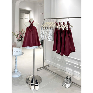 SEP House - Set áo yếm lụa cổ thắt nút hở lưng phối chân váy chấm bi trẻ trung trendy mùa he - Ảnh thậtu