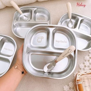Khay Inox 304 Cho Trẻ Em Bằng Thép Không Gỉ Đĩa Ăn Hoạt Hình 3 Ngăn Tiện Lợi