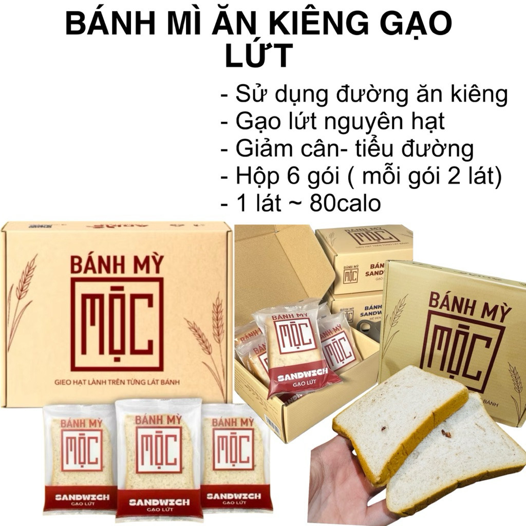 BÁNH MÌ ĂN KIÊNG GẠO LỨT- chuẩn healthy - tiểu đường hộp 6 gói 12 lát