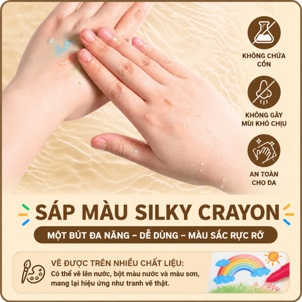 Bút sáp lụa 48 màu Silky Crayon xoay không bẩn tay, dễ rửa, an toàn cho bé, dạng lục giác