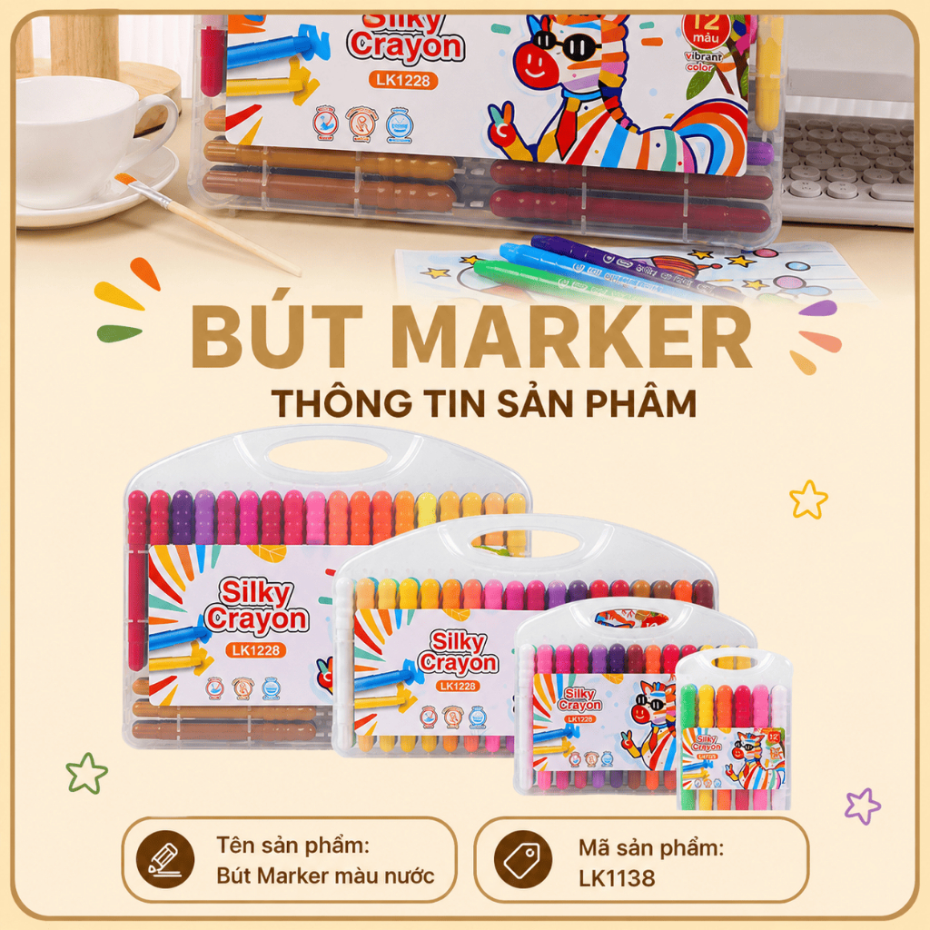 Bút sáp lụa 48 màu Silky Crayon xoay không bẩn tay, dễ rửa, an toàn cho bé, dạng lục giác