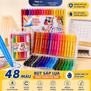 Bút sáp lụa 48 màu Silky Crayon xoay không bẩn tay, dễ rửa, an toàn cho bé, dạng lục giác