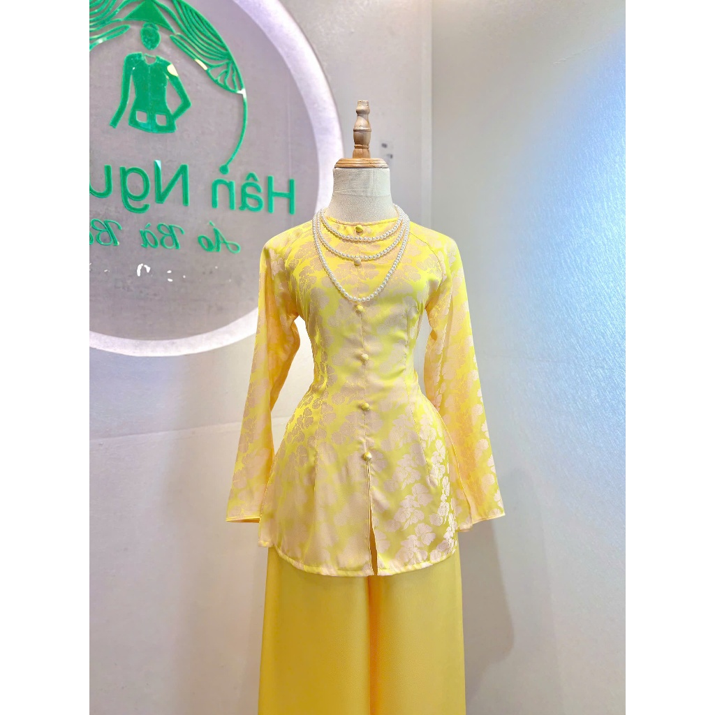 B.a191- ÁO BÀ BA GẤM TƠ TẰM KIM HOA DỆT GOLD SLIVER CAO CẤP CỔ TRÒN NÚT BỌC <QUẦN NGỌC TRAI>