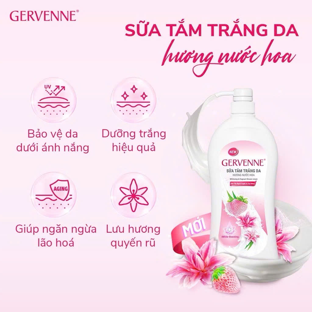 [TẶNG 33% DUNG TÍCH] Sữa tắm trắng da hương nước hoa Gervenne 1.2L/chai (3 mùi)
