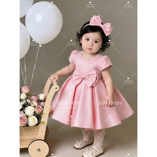 [ Hàng cao cấp] [ Tặng cài ] Váy công chúa nơ eo cổ ngọc phi lụa mềm cho bé gái