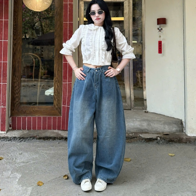 Quần Jeans Ống Cong Hottrend Phom Unisex Joolate _Quần jeans ống cong form rộng nam nữ phong cách bom màu wash retro