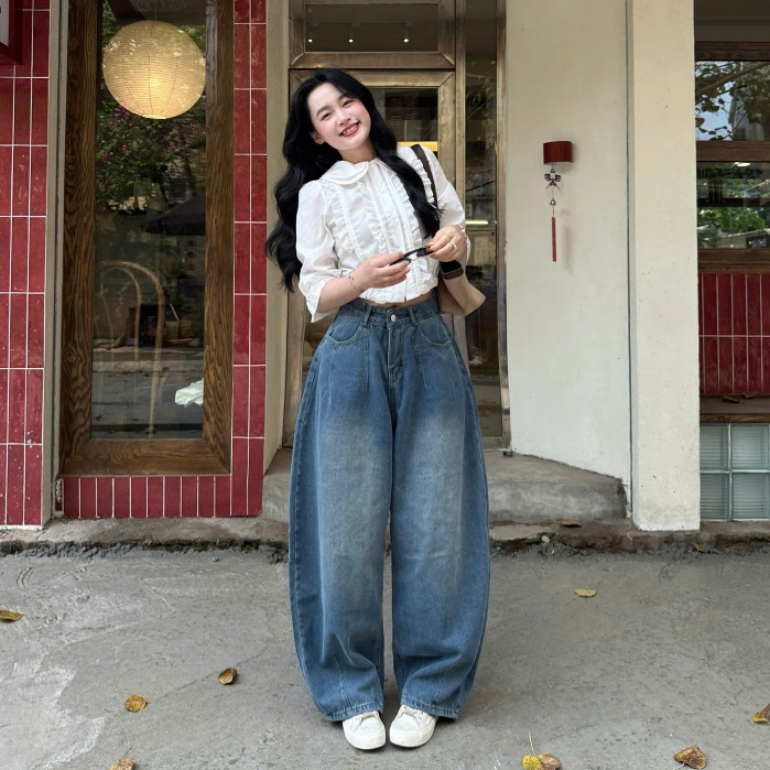 Quần Jeans Ống Cong Hottrend Phom Unisex Joolate _Quần jeans ống cong form rộng nam nữ phong cách bom màu wash retro
