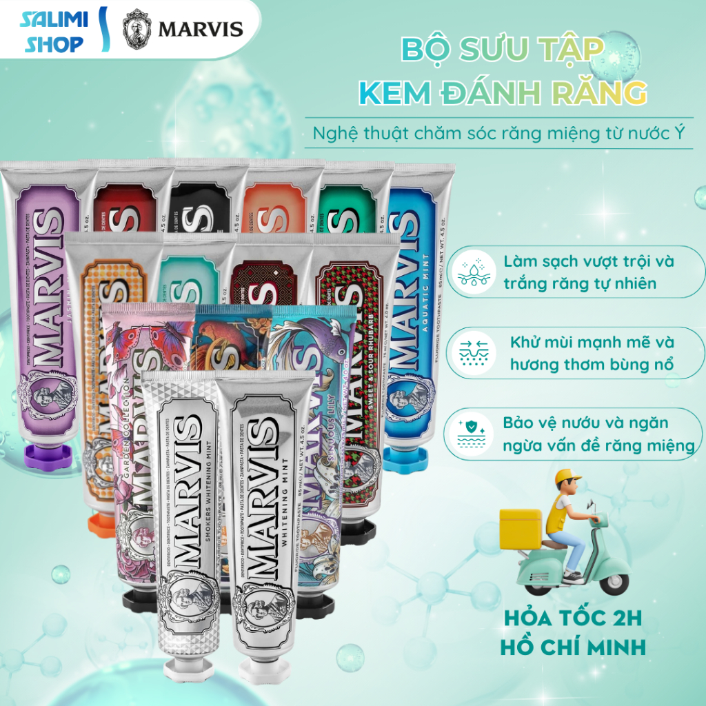 Kem Đánh Răng Marvis 25ML/75ML/85ML – Hơi thở thơm mát, hỗ trợ trắng răng, sạch miệng, ngừa mảng bám | Chính Hãng