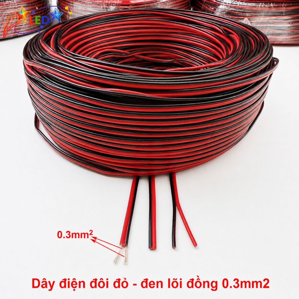Dây điện dùng cho led nội thất, led neon màu đỏ đen 0.3mm