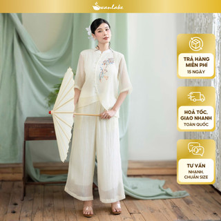 SWANLAKE | Set Bộ Dài Cổ Trụ Tay Lỡ Chất Liệu Xốp Hàn Thêu Hoa Pháp Phục Trung Niên Tặng Mẹ - B12119