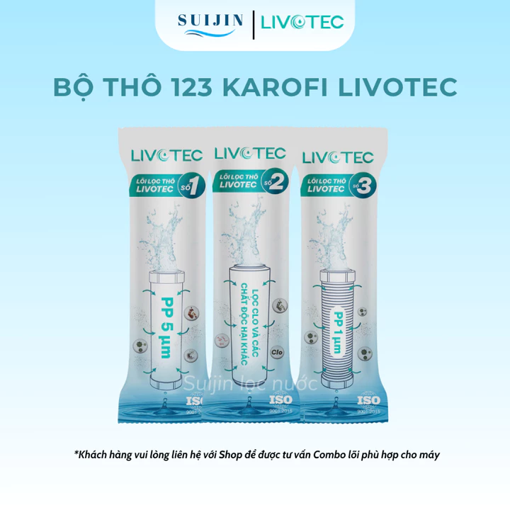Combo 3 lõi lọc số 123 Karofi - Lõi Livotec số 123 - Dùng cho máy lọc nước RO có 3 cốc lọc 10inch – 3