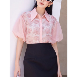 Áo Sơ Mi Nữ 𝐂𝐂𝐇𝐀𝐓 Dáng Suông Kiểu Willow Họa Tiết Hoa Chất Liệu Tơ Mềm Mát 16FNV5057ST