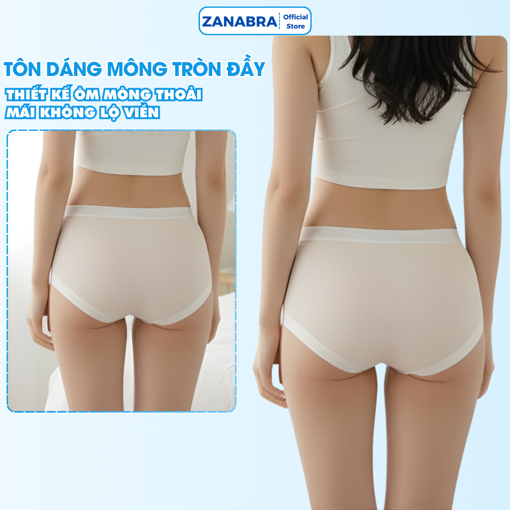 Quần lót cotton gân tâm viền su mềm mại thoáng khí, Quần chip nữ đáy kháng khuẩn form ôm không lộ ZANABRA LY08