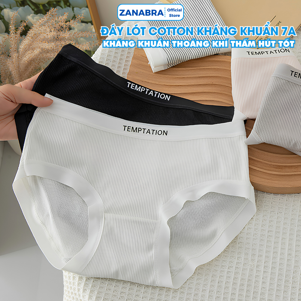 Quần lót cotton gân tâm viền su mềm mại thoáng khí, Quần chip nữ đáy kháng khuẩn form ôm không lộ ZANABRA LY08
