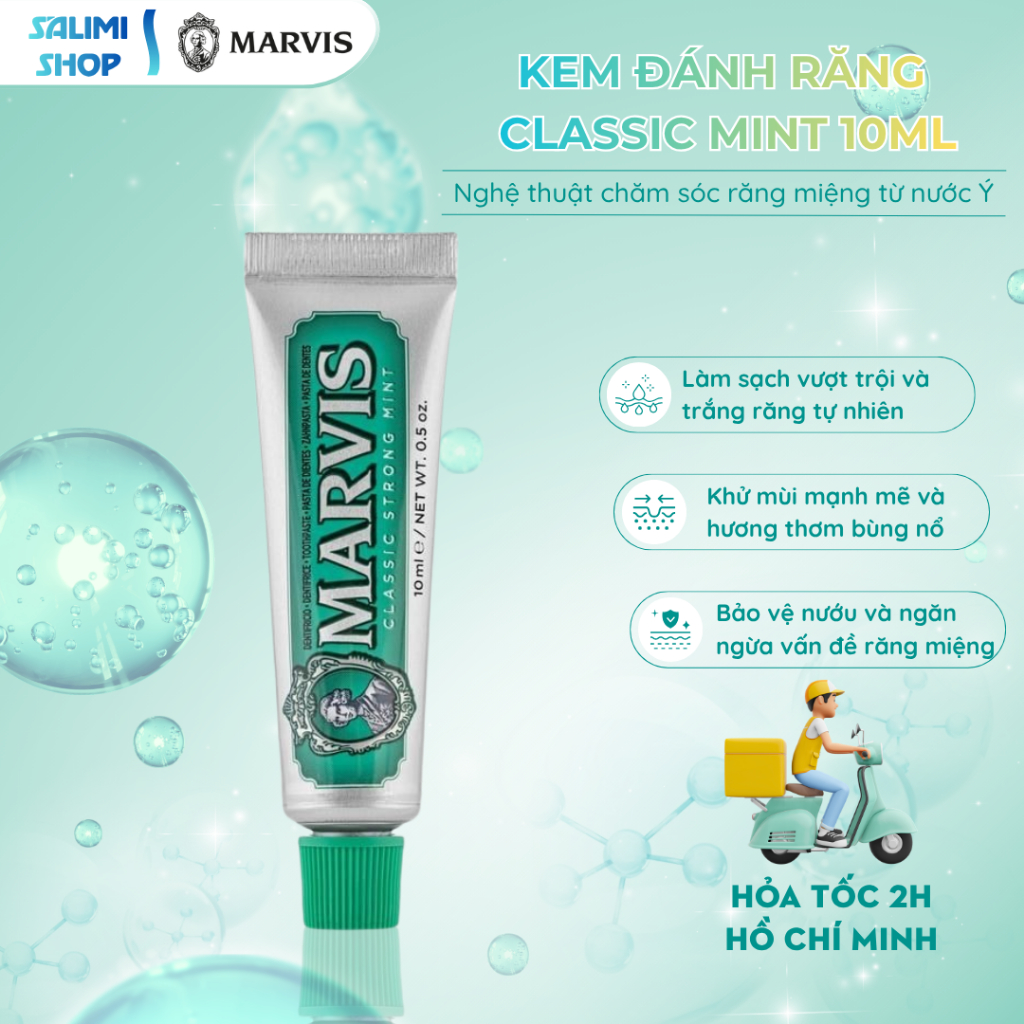 [Quà Tặng Không Bán] Marvis Classic Strong Mint Toothpaste 10ml bản trải nghiệm không hộp