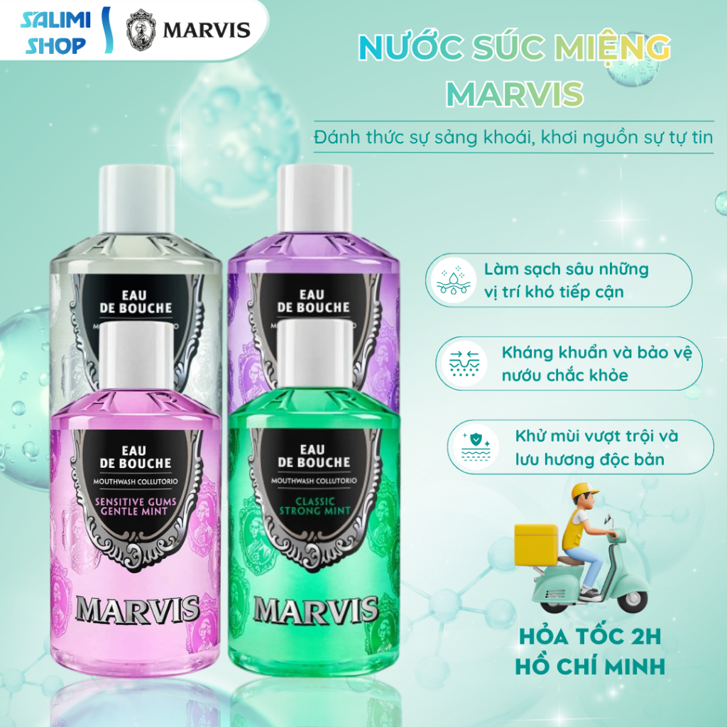 Nước Súc Miệng Marvis 400ml Bổ Sung Men Vi Sinh, Ngăn Ngừa Hôi Miệng, Làm Trắng Răng & Dưỡng Ẩm Nướu | Chính Hãng