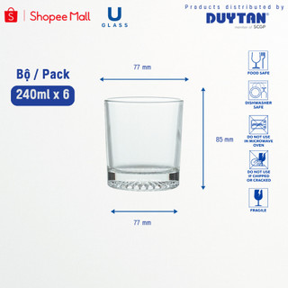 Bộ 6 ly cốc thủy tinh U Glass 240ml kiểu lùn đáy khía - PUG350, thủy tinh cao cấp