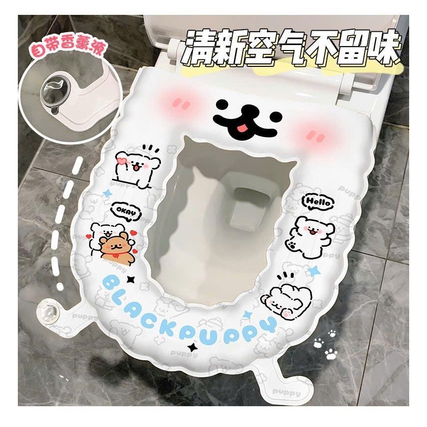 Tấm Lót Bồn Cầu Sanrio Silicon EVA – Đệm Ngồi Êm Ái Chống Thấm, Khử Mùi Tinh Dầu, Họa Tiết Hello Kitty Dễ Thương