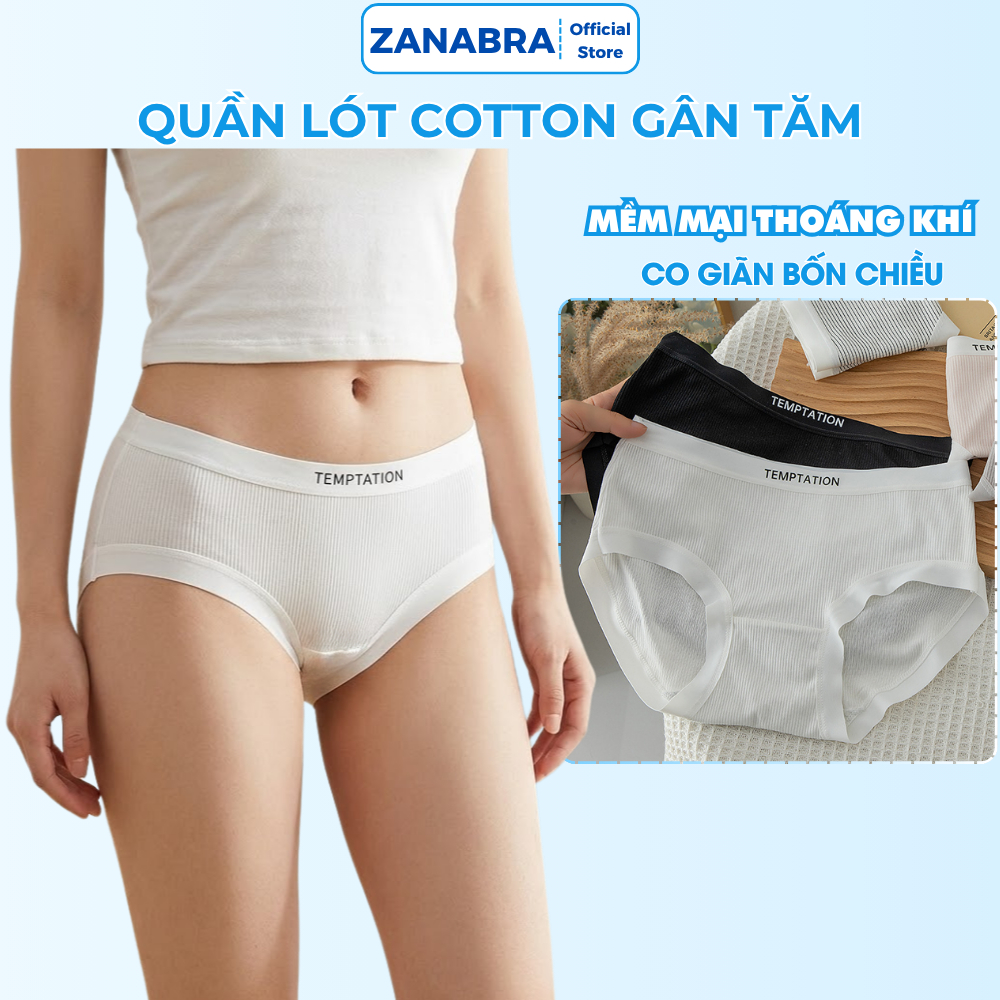 Quần lót nữ cotton họa tiết kẻ sọc đính chữ cá tính - Quần chip nữ cạp vừa đáy may 2 lớp kháng khuẩn ZANABRA LY08