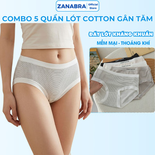 Combo 5 Quần Lót Nữ Cotton Kẻ Sọc Viền Su, Quần Chip Nữ Đáy May Kháng Khuẩn ZANABRA LY08