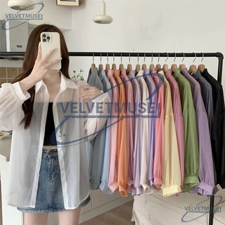 VM-Áo sơ mi khoác ngoài mỏng đi biển oversize nhiều màu, Áo khoác đi biển voan tơ giấy trong suốt