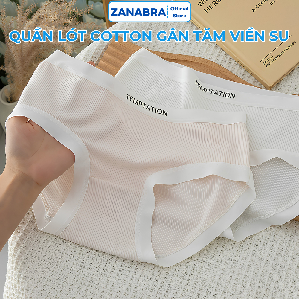 Quần lót cotton gân tâm viền su mềm mại thoáng khí, Quần chip nữ đáy kháng khuẩn form ôm không lộ ZANABRA LY08