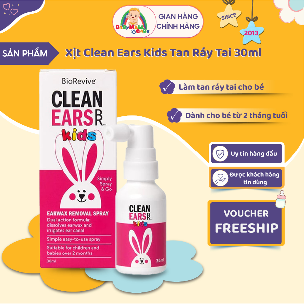 Xịt Clean Ears Kids Tan Ráy Tai 30ml Làm  Sạch Tai Cho Bé | BabyMall&Care