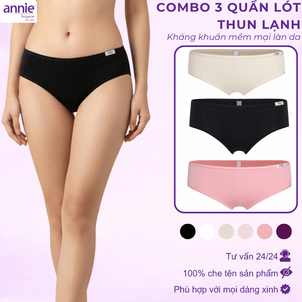 Combo 3 Quần Lót Nữ annie QE4535 Thun Lạnh Thoáng Khí, Quần Chip Nữ Cao Cấp An Toàn Lánh Tính