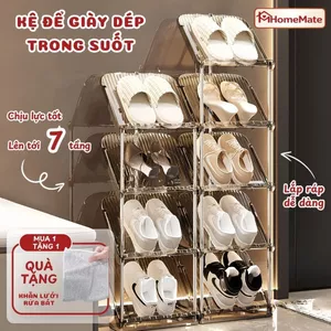 Kệ Giày Dép Trong Suốt Nhiều Tầng, Giá Để Giày Xếp Tầng Khung Thép Chịu Lực, Dễ Lắp Ráp, Tiết Kiệm Diện Tích