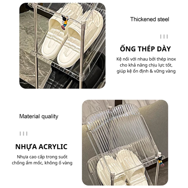 Kệ Giày Dép Trong Suốt Nhiều Tầng, Giá Để Giày Xếp Tầng Khung Thép Chịu Lực, Dễ Lắp Ráp, Tiết Kiệm Diện Tích