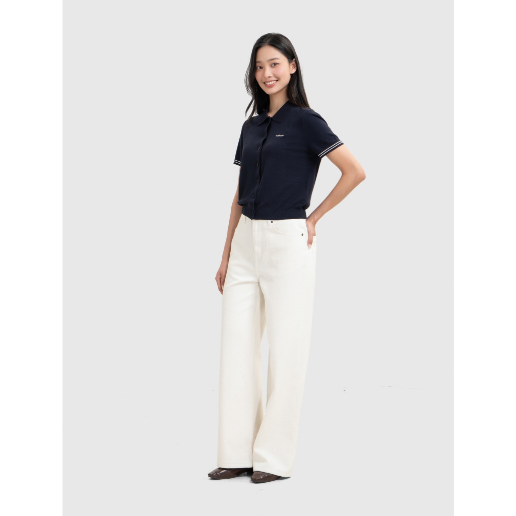 Áo len polo nữ CANIFA cổ bẻ cộc tay phối line mềm mịn co giãn 6TE26S005