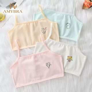 Combo 4 ( Set 3 ) Áo Lá Cho Bé Gái Mới Lớn, Không Đệm, Áo Lót Lá Bé Gái Mềm Thoáng Khí AMYBRA B402
