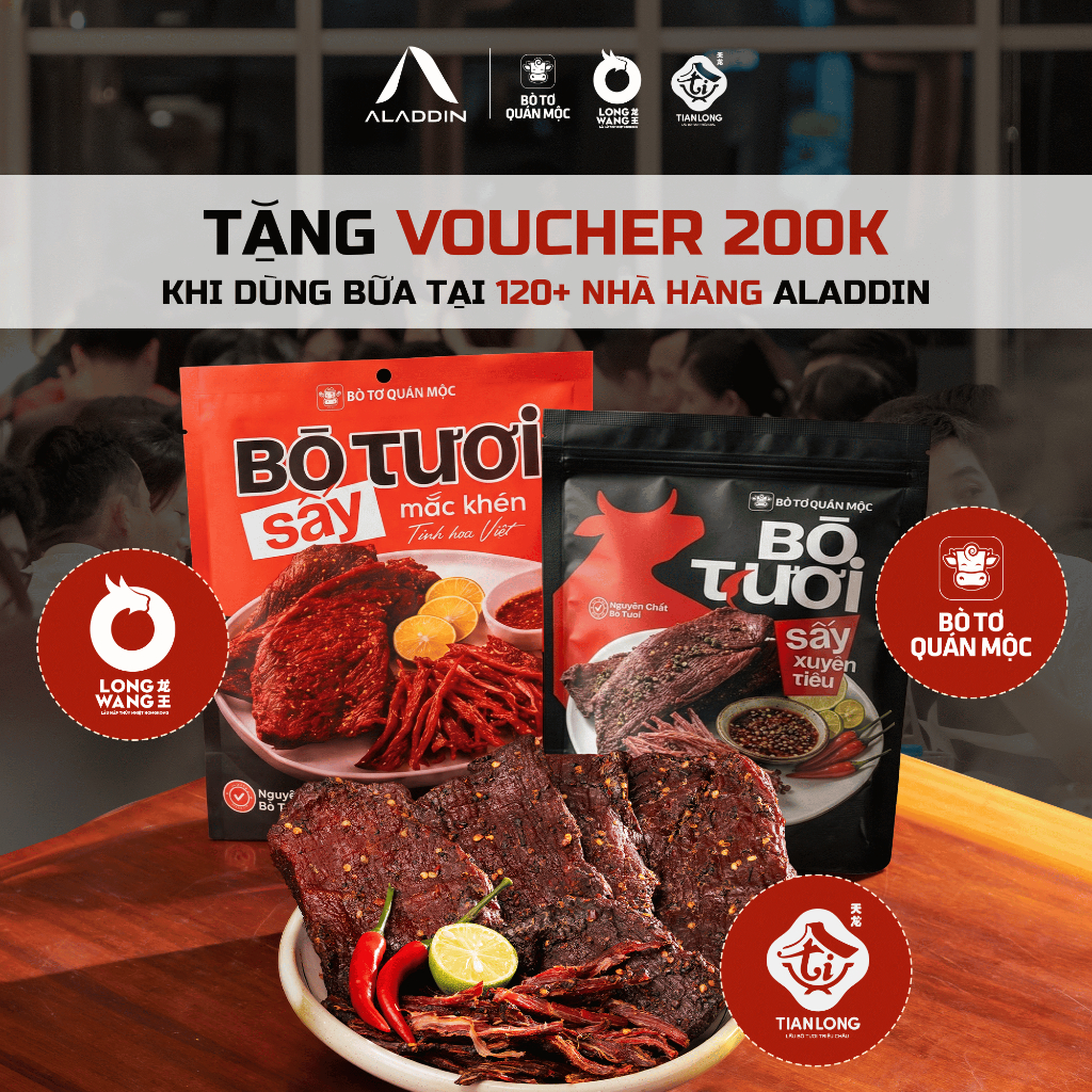 [Combo Trọn Vị] Bò Tươi Sấy Aladdin 400g - Xuyên Tiêu & Mắc Khén, Ăn Vặt Hay Làm Quà Đều Sang